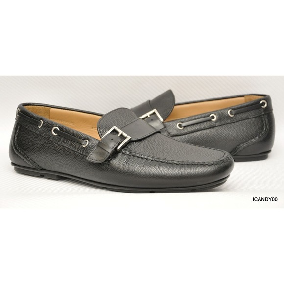 Salvatore Ferragamo Italy Pebbled Leather Moc Driving Loafer Slip-On Black 9 New